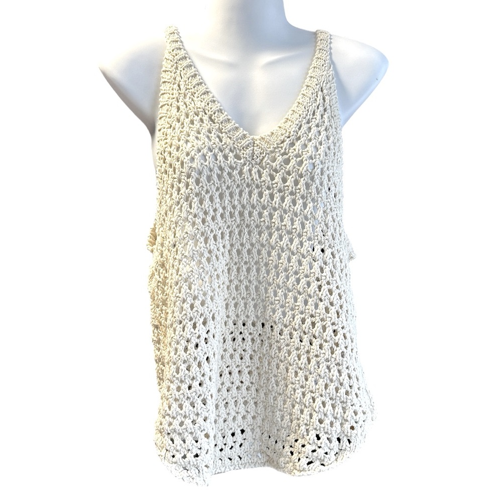 Free People Beach Sand Colored Crochet Tank Top Oversized 20” Pit to Pit Size XS